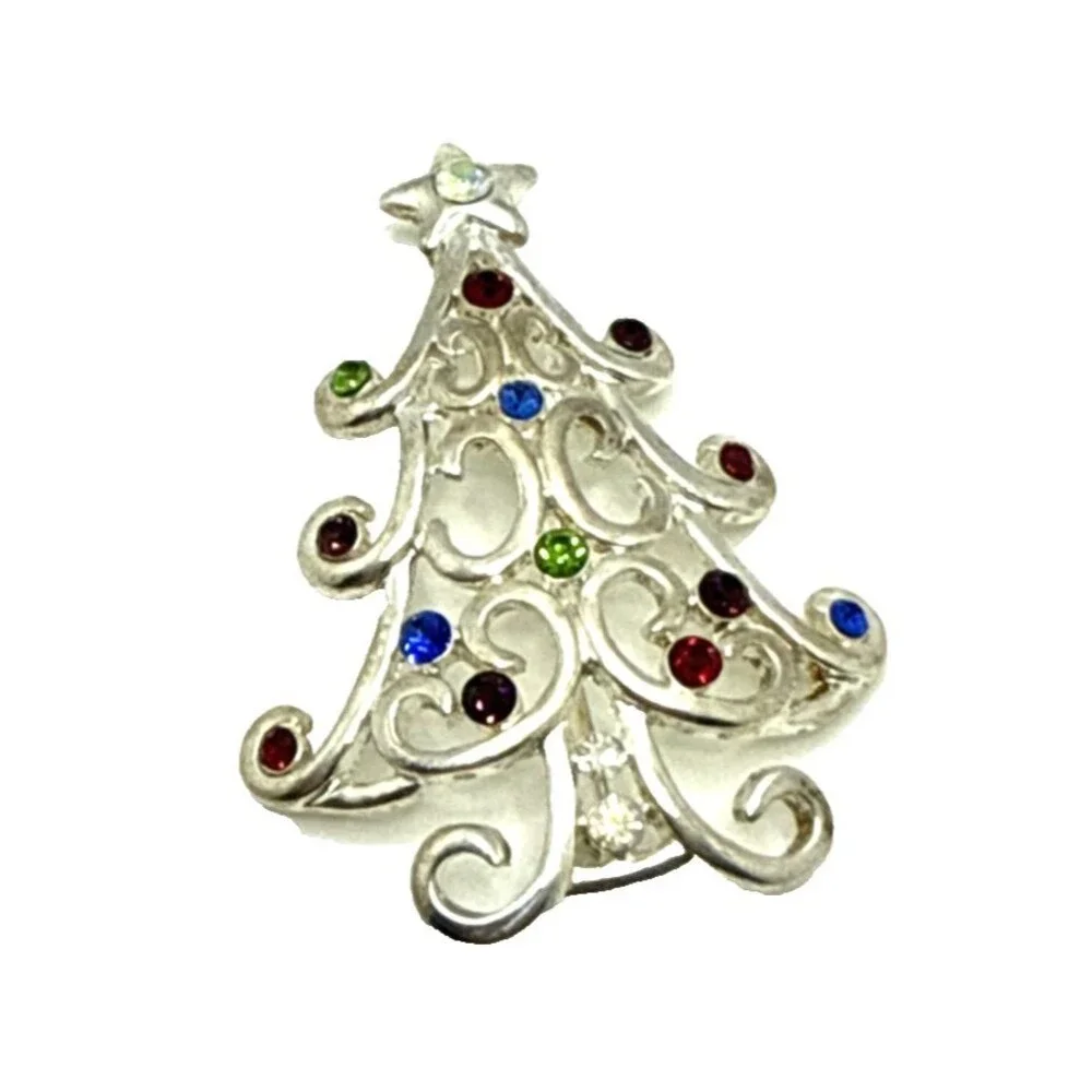 Vintage Kenneth Cole Rhinestone Christmas Tree Brooch Silver Tone KC Holiday Pin